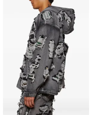 THUG CLUB Hell Denim ripped hooded denim jacket - Grey - サムネイル4