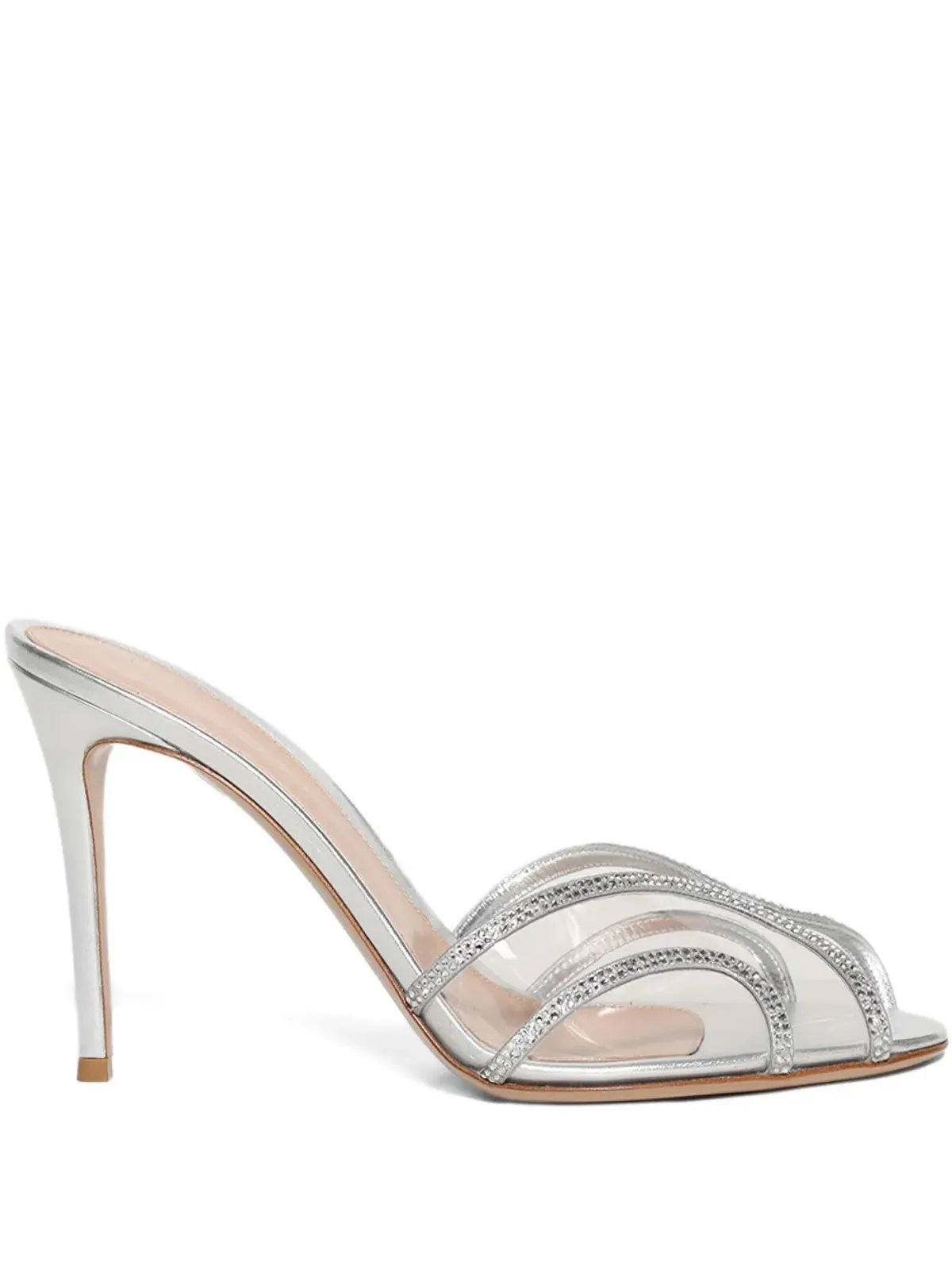 Gianvito Rossi ピープトゥー・ヒール クリスタル付き（シルバー） - 画像1