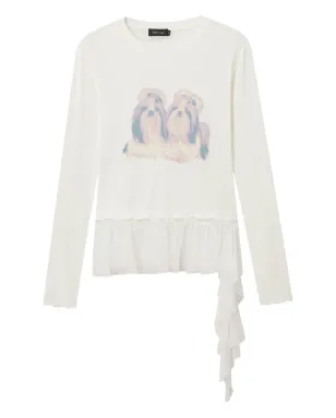 tout a coup ドッグプリント・フリルヘム Tシャツ - サムネイル1
