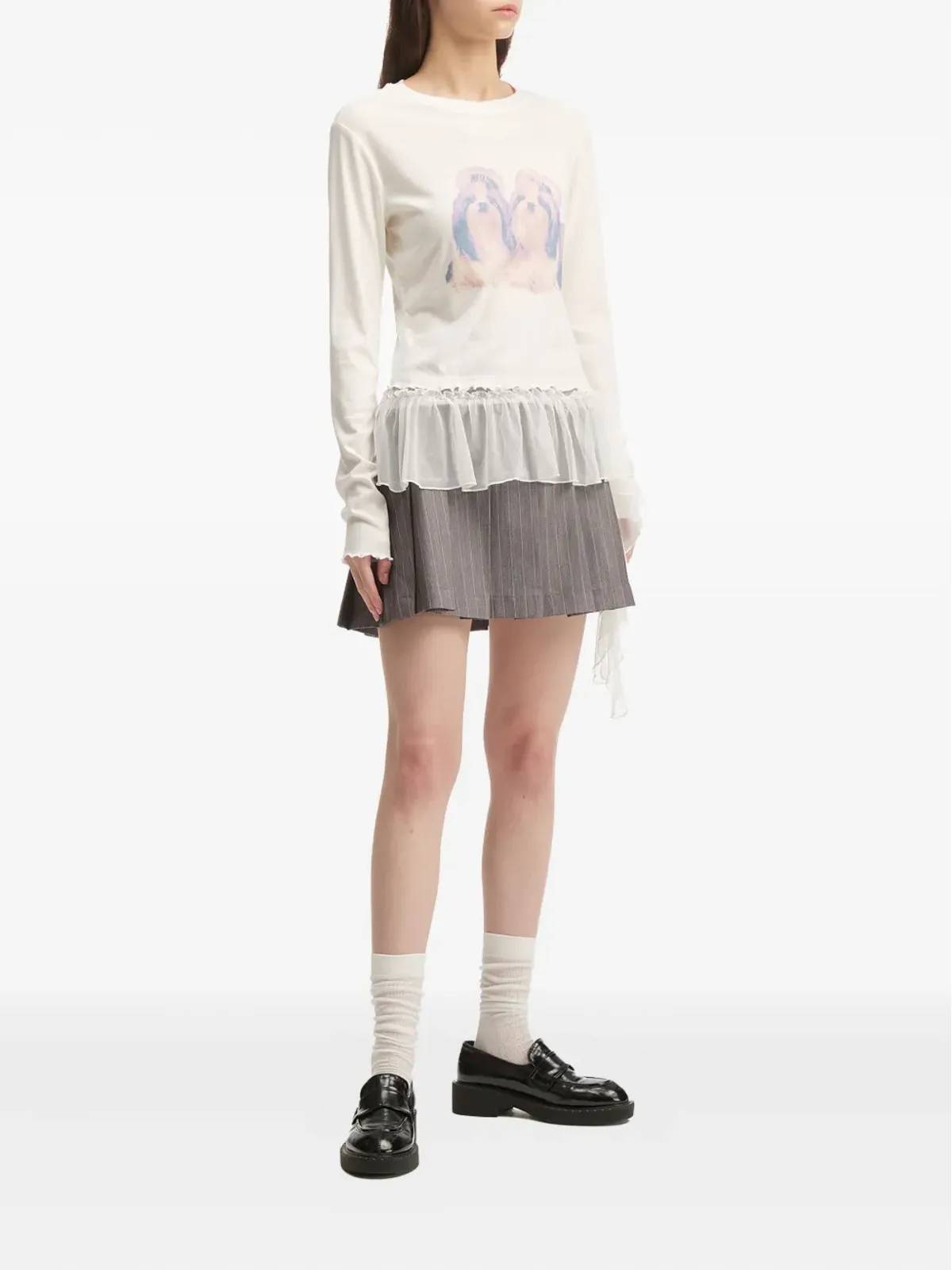 tout a coup ドッグプリント・フリルヘム Tシャツ - 画像2