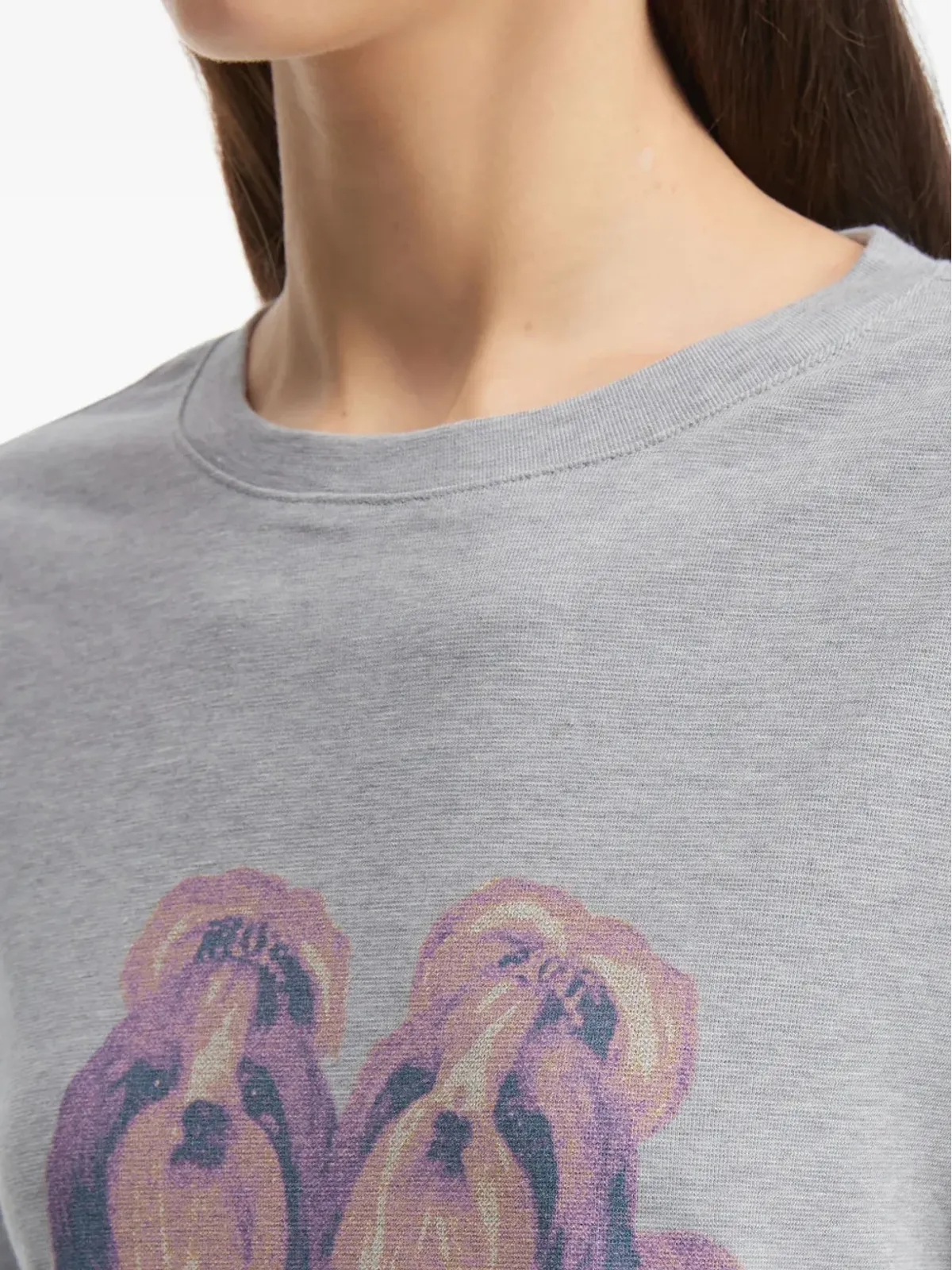 tout a coup 犬プリント・フリルヘム Tシャツ - グレー - 画像5