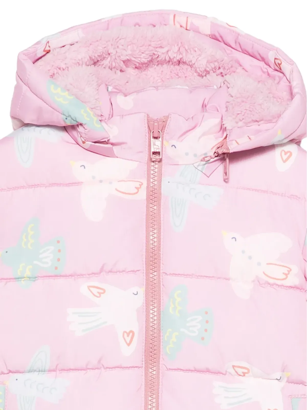 Stella McCartney Kids 鳥プリントのピンクのキルティングジャケット - 画像3