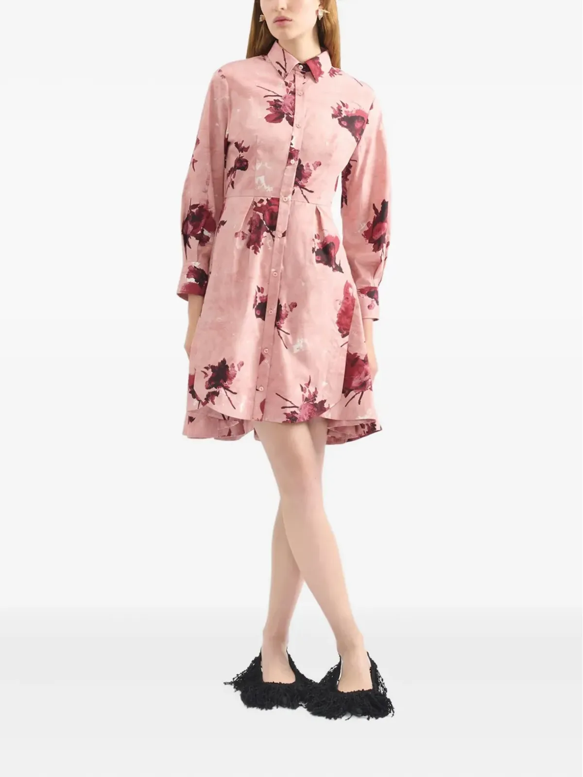 ERDEM 花柄プリント シャツドレス - ピンク - 画像2