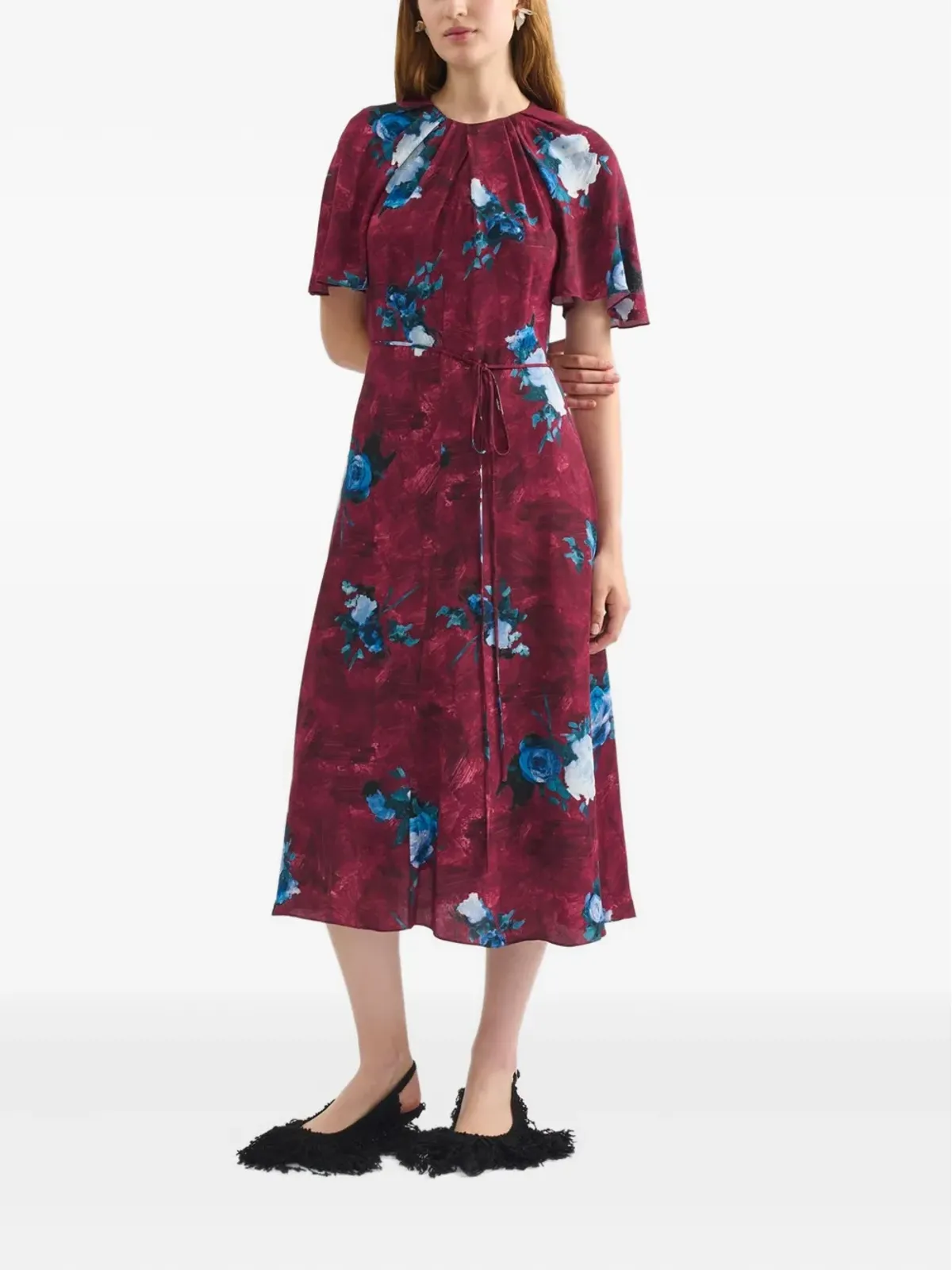 ERDEM 花柄プリントの半袖ドレス - レッド - 画像2
