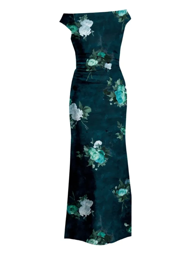 Erdem ERDEM 花柄プリント オフショルダー ガウン - Blueの商品画像