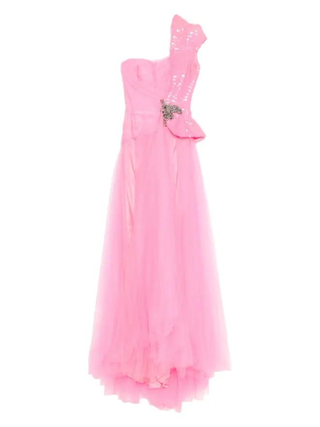 Gemy Maalouf Gemy Maalouf スパンコール付きワンショルダーマキシドレス（ピンク）の商品画像