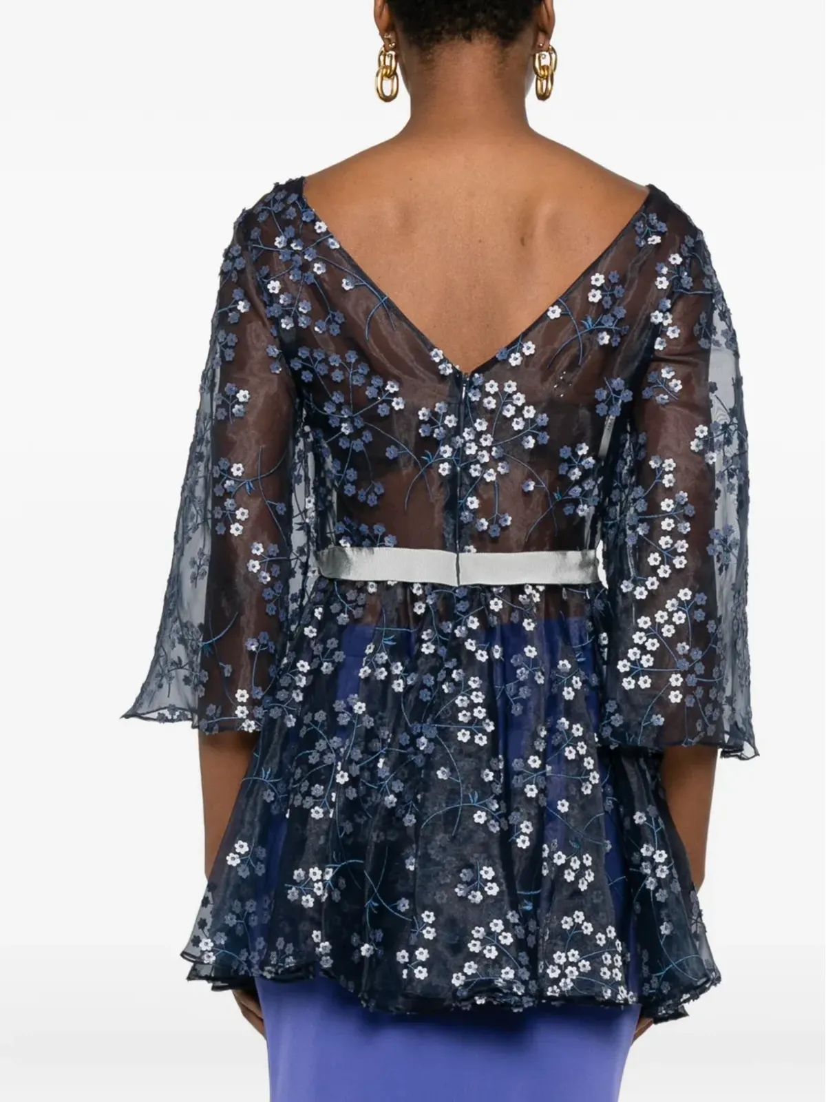 Gemy Maalouf 花柄刺繍ベルスリーブトップ - 画像4