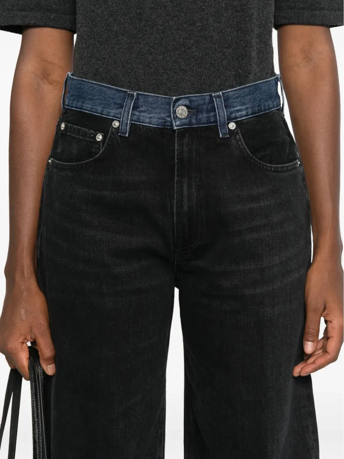 6397 contrast-waistband jeans - Black - 画像5