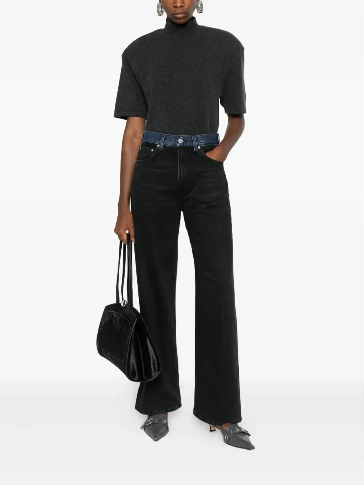6397 contrast-waistband jeans - Black - 画像2
