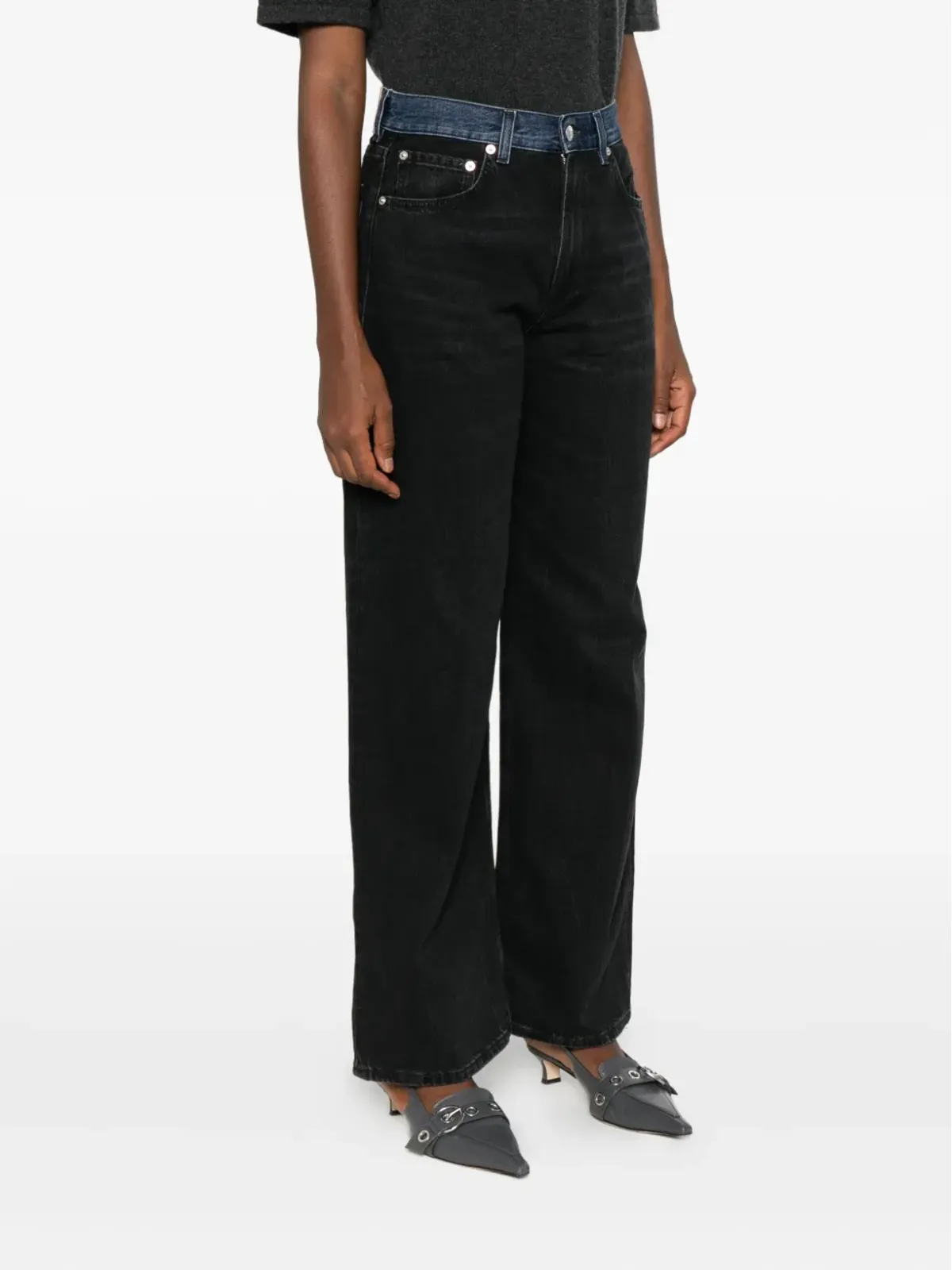6397 contrast-waistband jeans - Black - 画像3