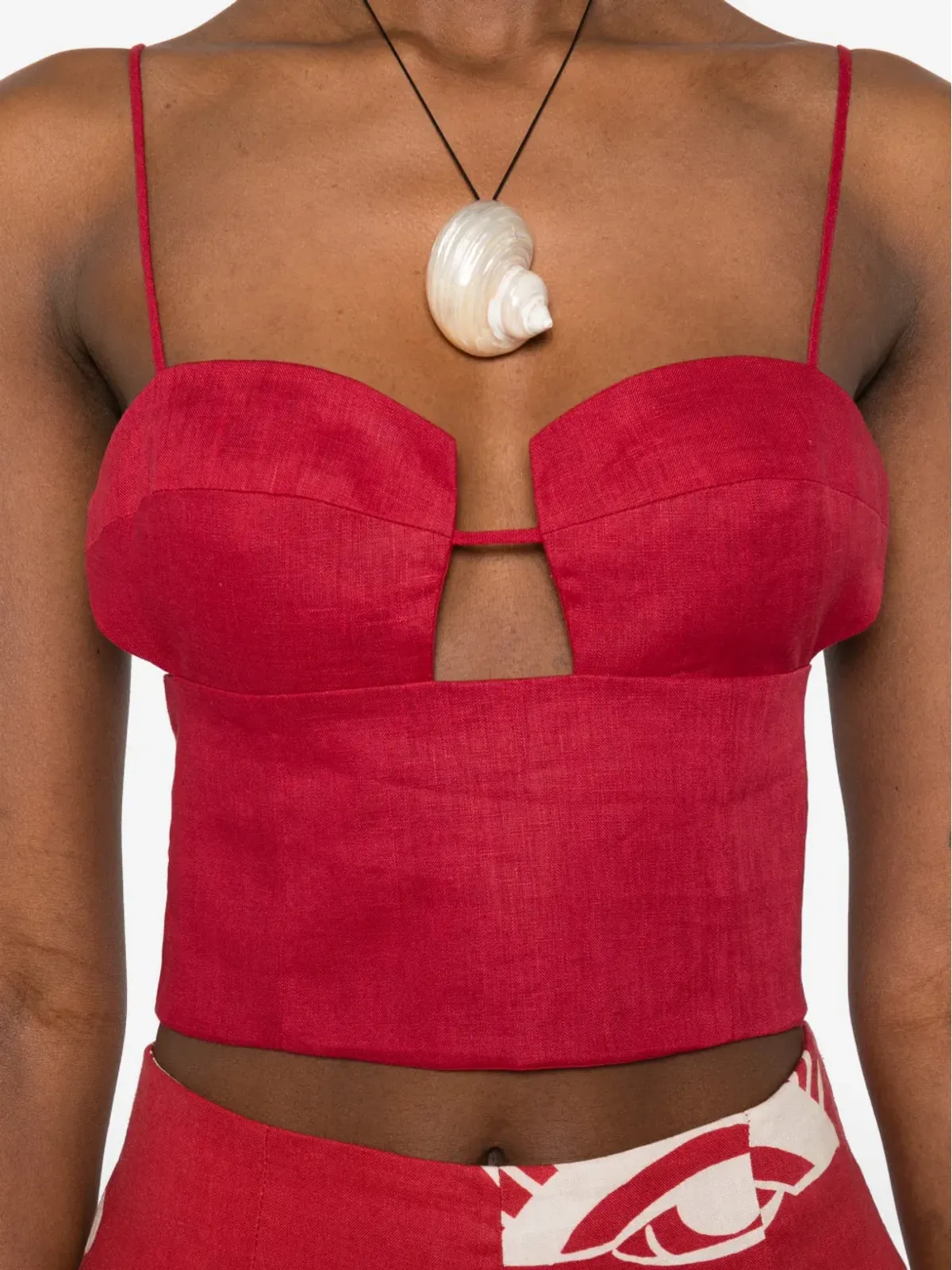 Cala de la Cruz Imperia cropped linen top - Red - 画像5