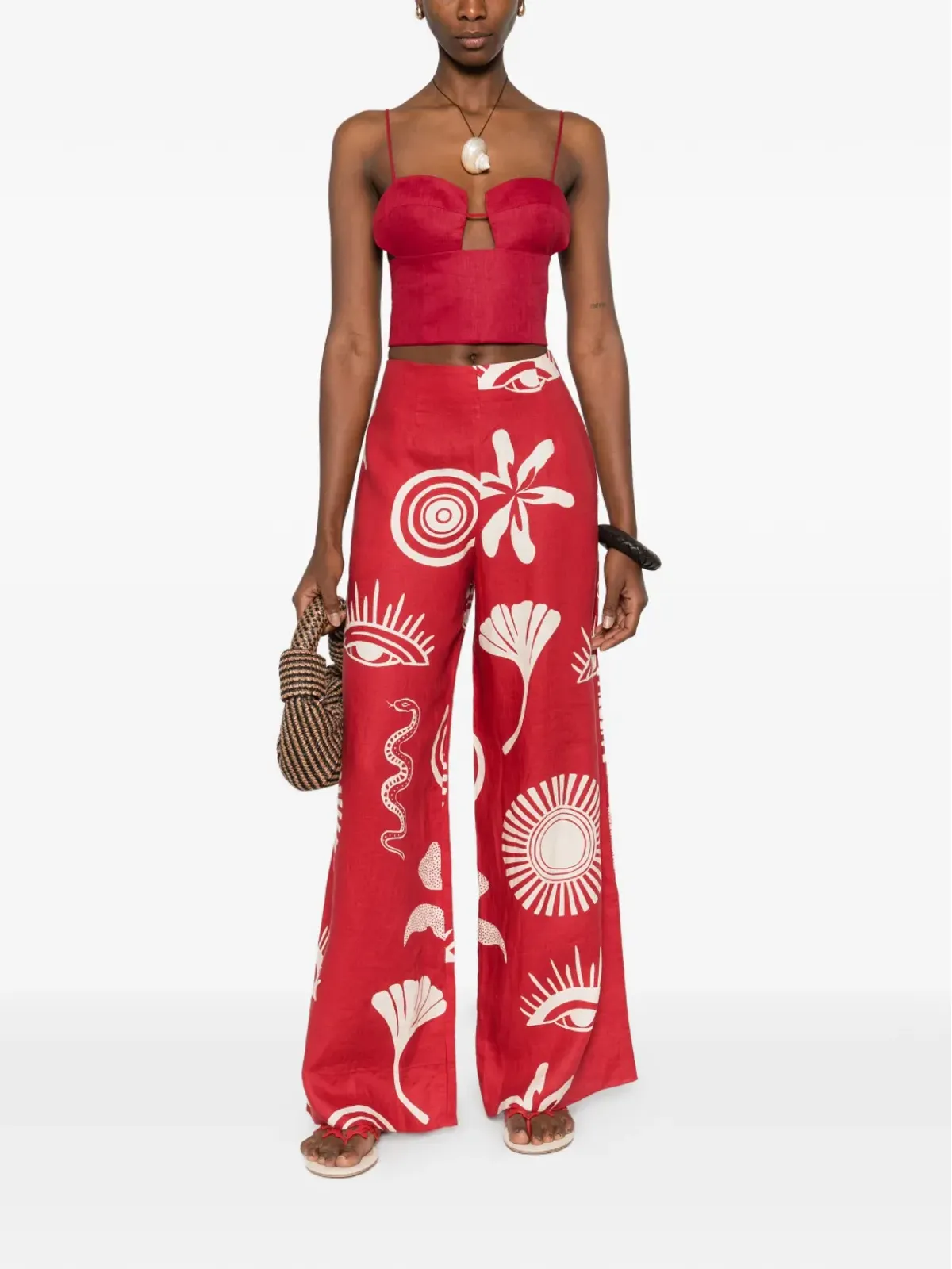 Cala de la Cruz Imperia cropped linen top - Red - 画像2