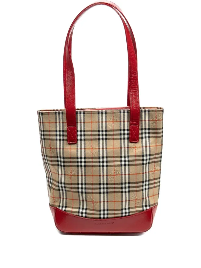 Burberry Pre-Owned Burberry Pre-Owned チェック柄レザートリム トートバッグ - ベージュ系の商品画像