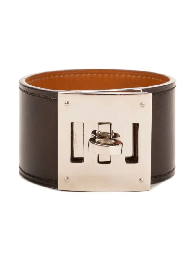 Hermès Pre-Owned Hermès Pre-Owned レザー メタルプレート ブレスレット - ブラックの商品画像