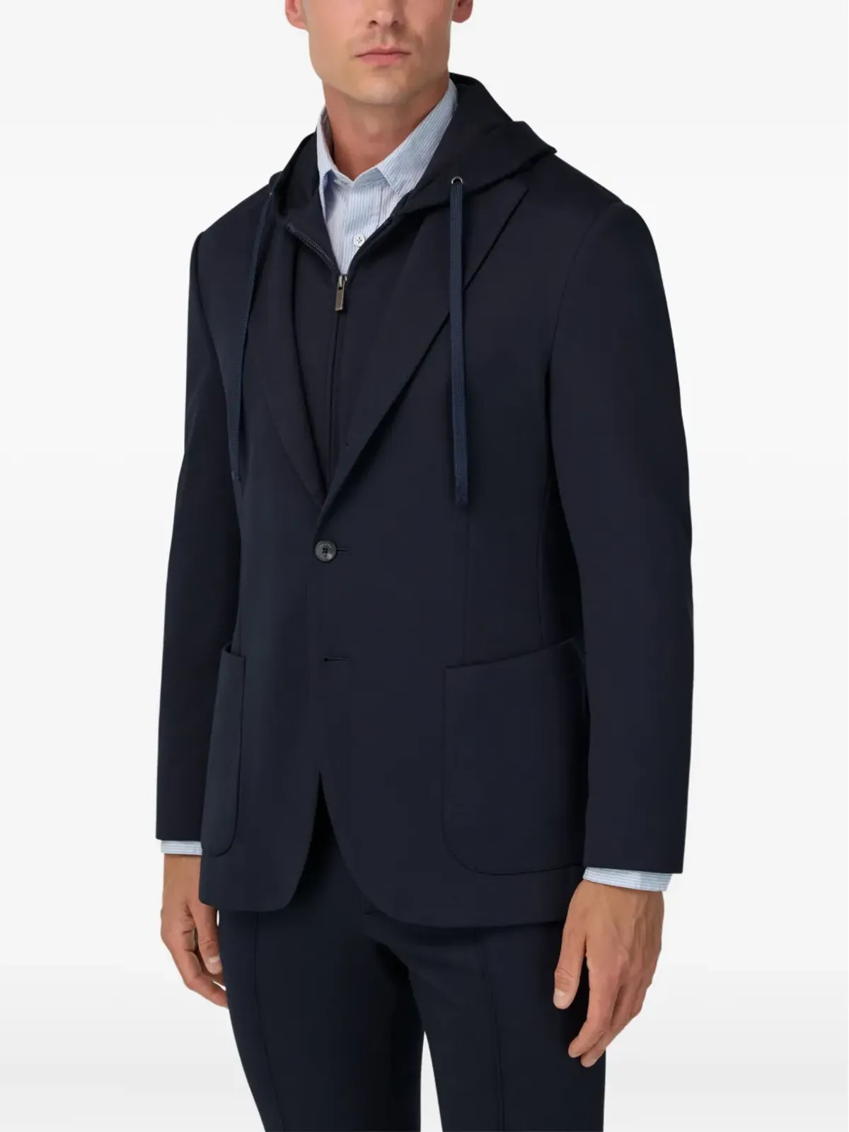 Boggi Milano ブルー フード付きパッチポケットブレザー - 画像3