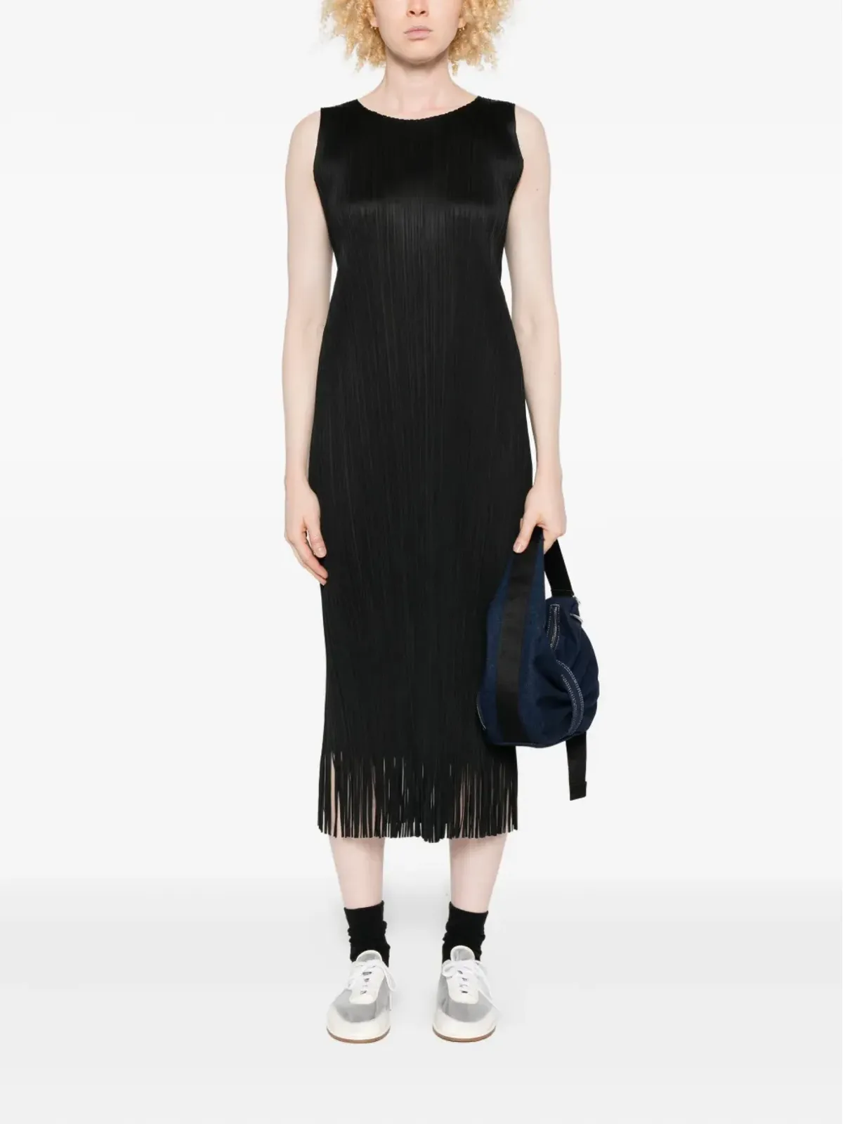 Pleats Please Issey Miyake ウェーブプリーツ・フリンジ・ミディドレス - ブラック - 画像2