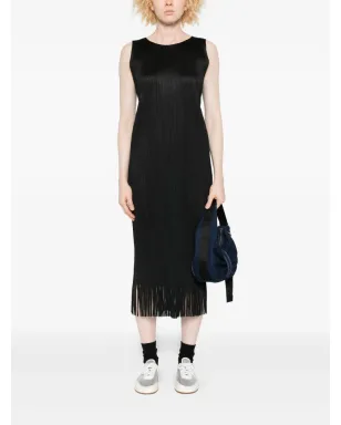 Pleats Please Issey Miyake ウェーブプリーツ・フリンジ・ミディドレス - ブラック - サムネイル2