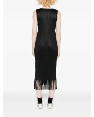 Pleats Please Issey Miyake ウェーブプリーツ・フリンジ・ミディドレス - ブラック - サムネイル4