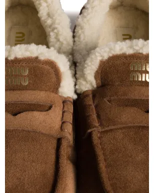 Miu Miu logo-detail suede loafers - Brown - サムネイル4