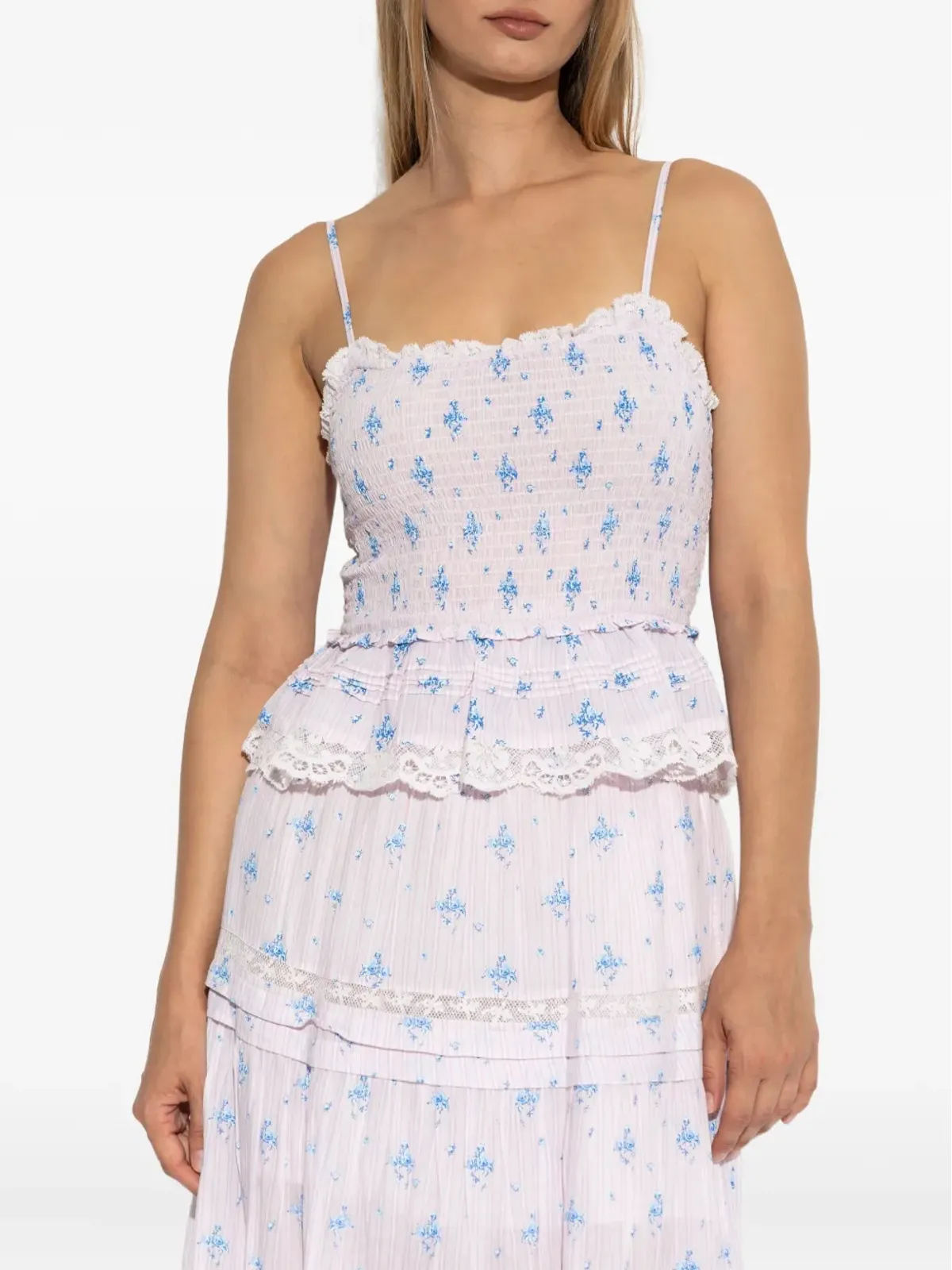 LoveShackFancy 花柄レースのギャザー入りトップス - 画像3