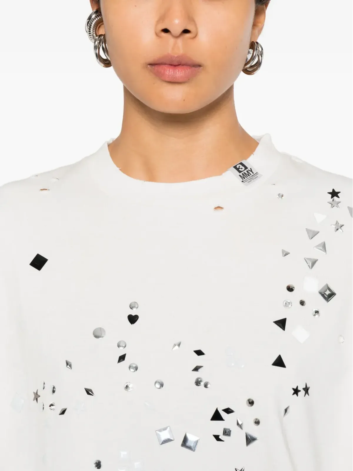 Maison MIHARA YASUHIRO embellished distressed T-shirt - White - 画像5