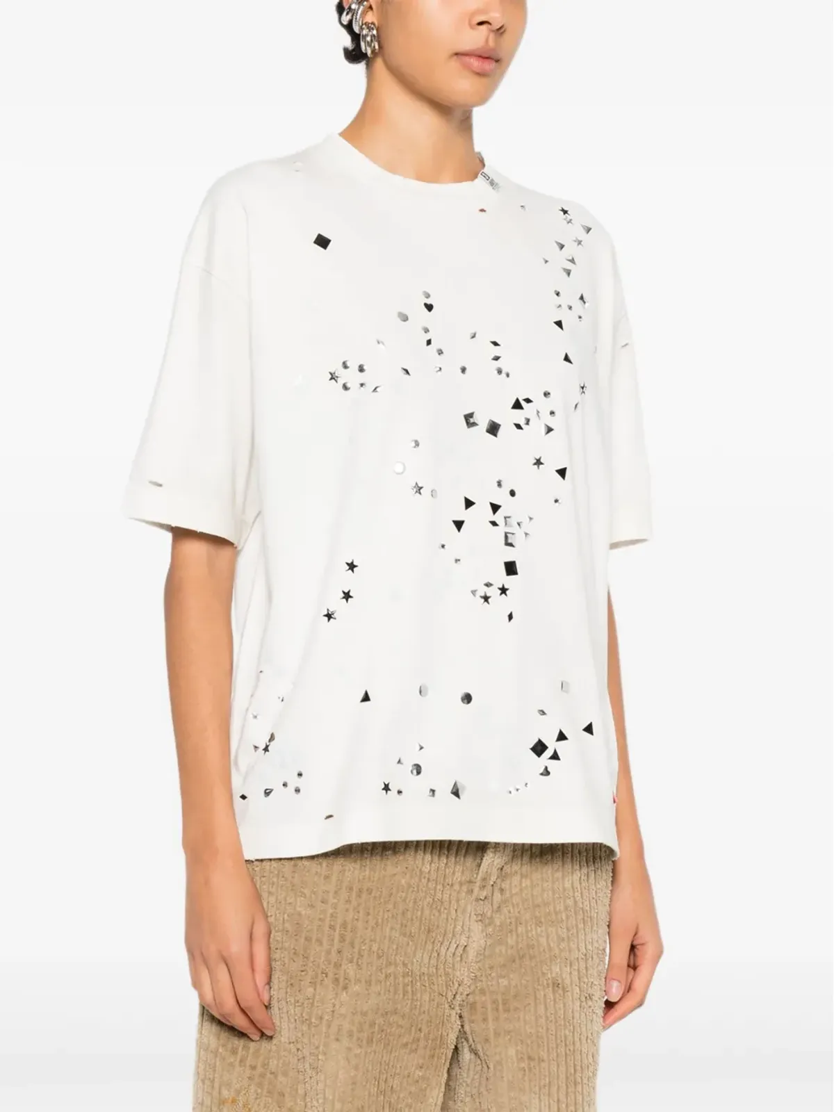 Maison MIHARA YASUHIRO embellished distressed T-shirt - White - 画像3