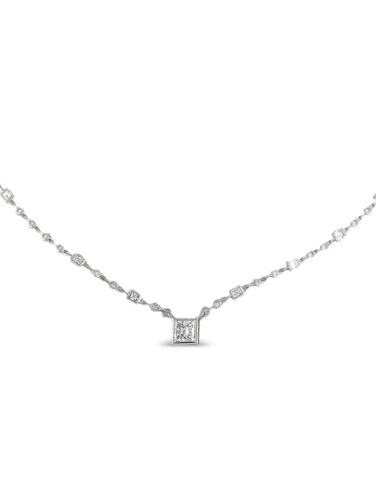 LB Exclusive 18Kホワイトゴールド プリンセスカット ダイヤモンド ネックレス - 画像2