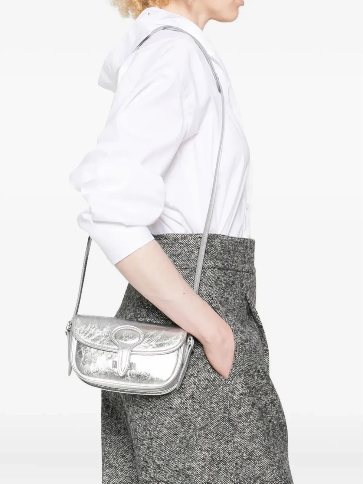Bally metallic-leather flap shoulder bag - Silver - 画像2