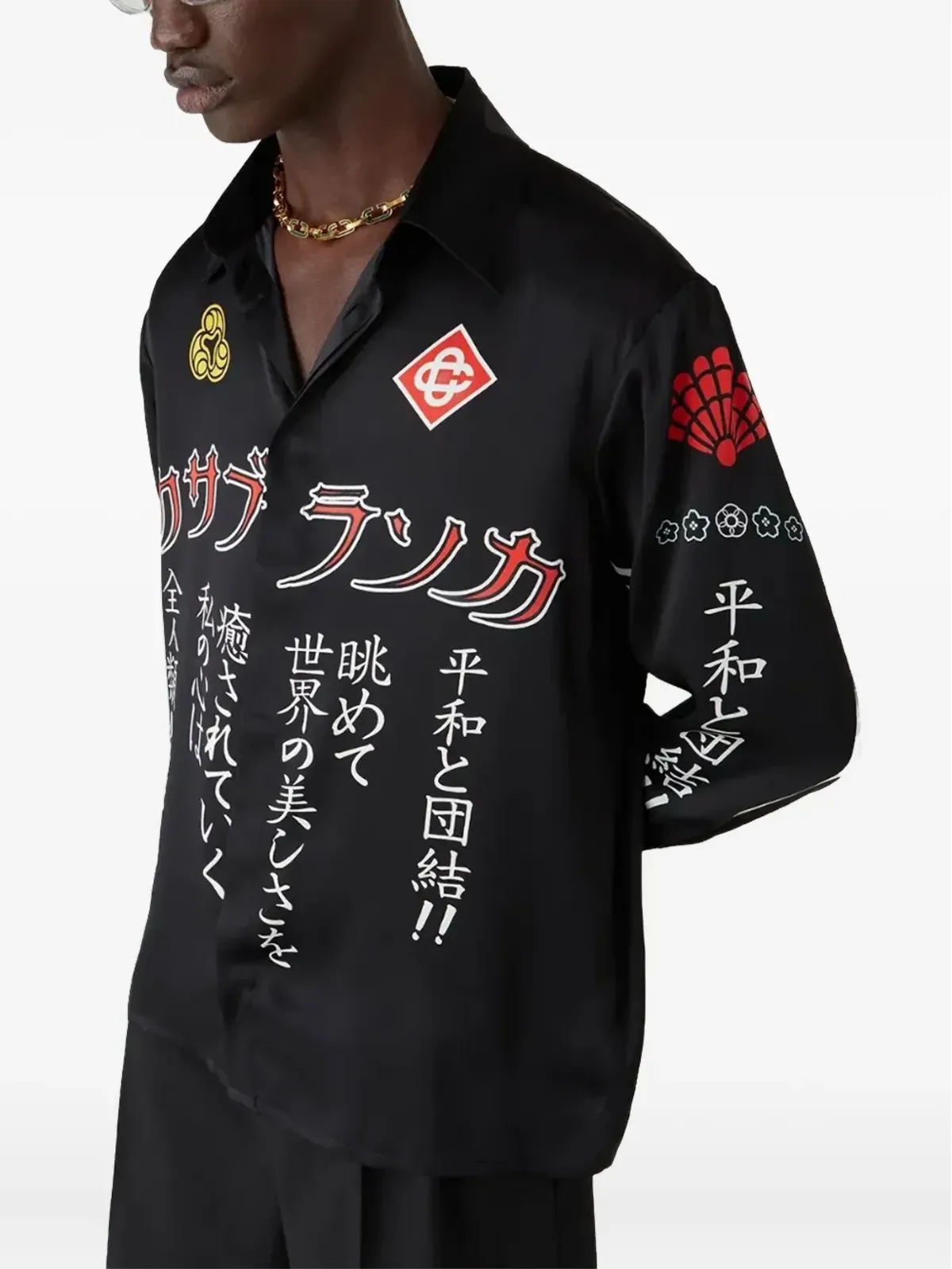 Casablanca エンブレム シルク ロングスリーブ シャツ - ブラック - 画像1