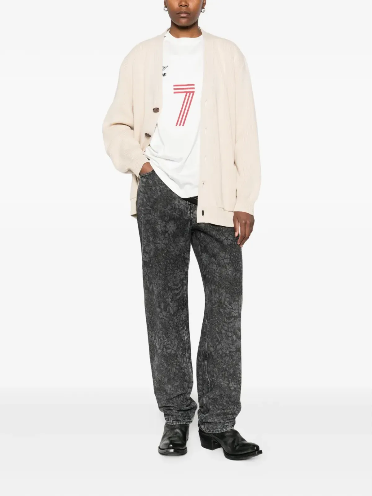 Golden Goose リブ編みVネックカーディガン - 画像2