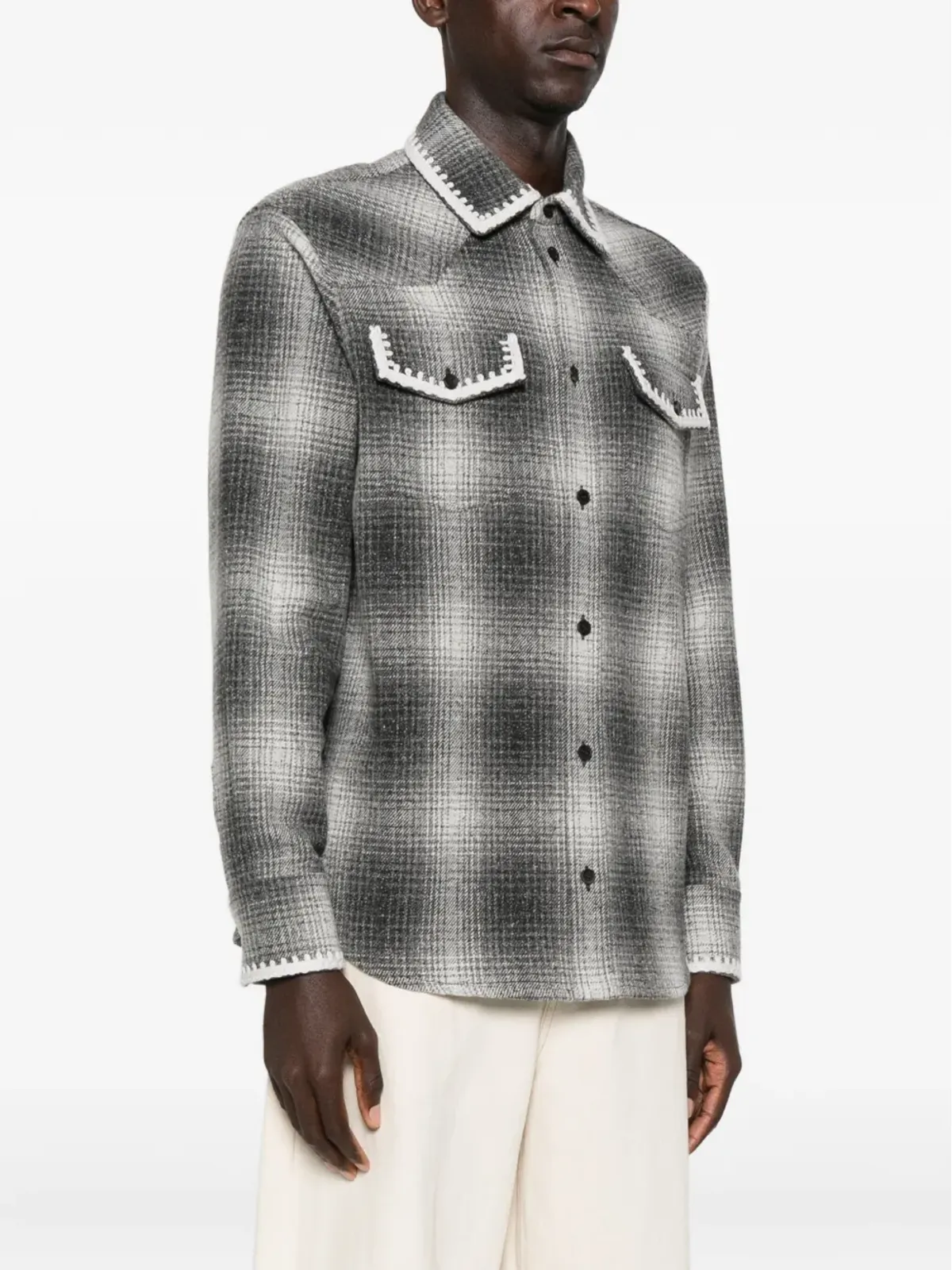 Golden Goose チェック柄クロシェ編みトリム付きシャツジャケット - 画像3