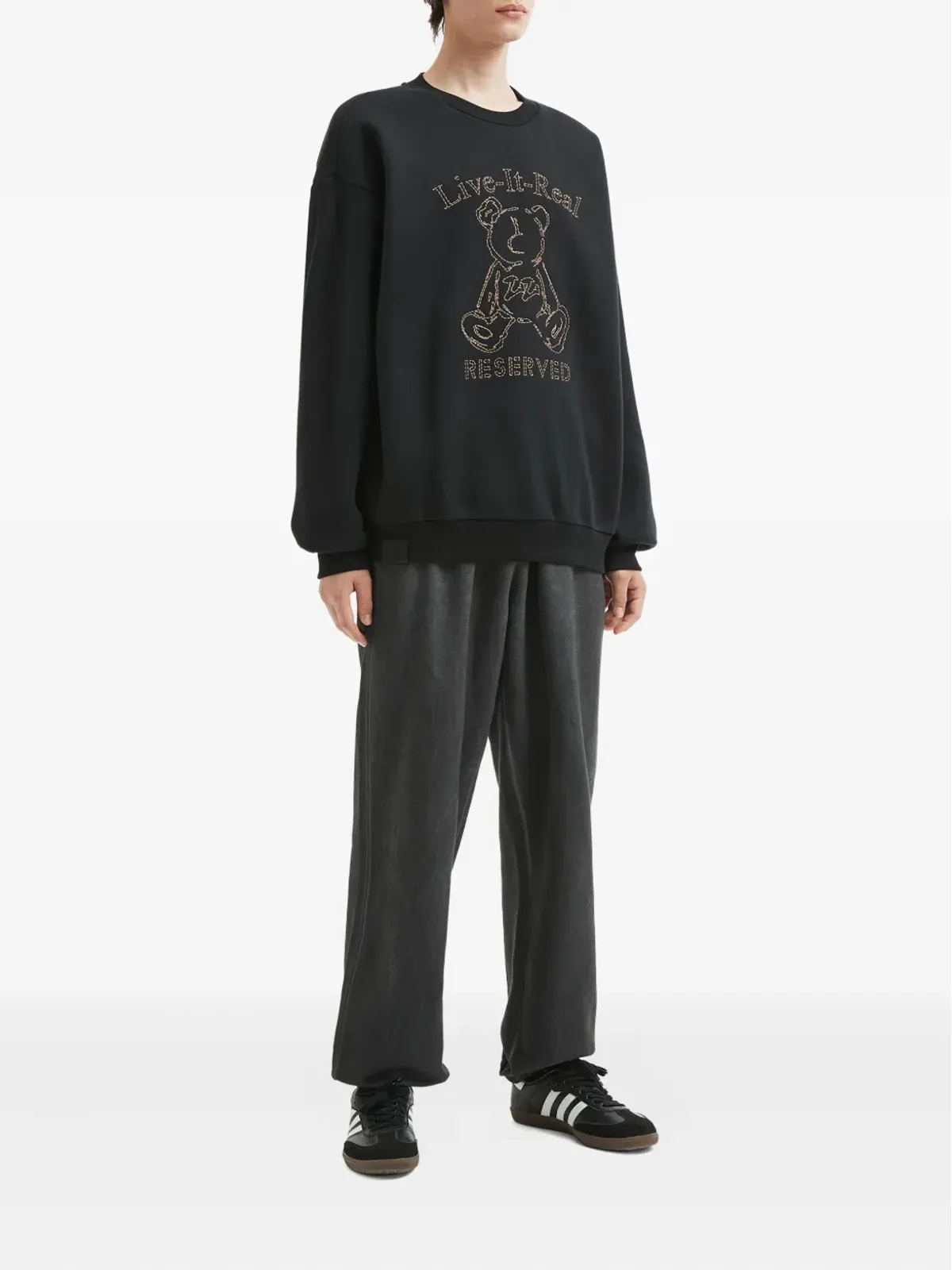 izzue teddy bear-embroidered sweatshirt - Black - 画像2