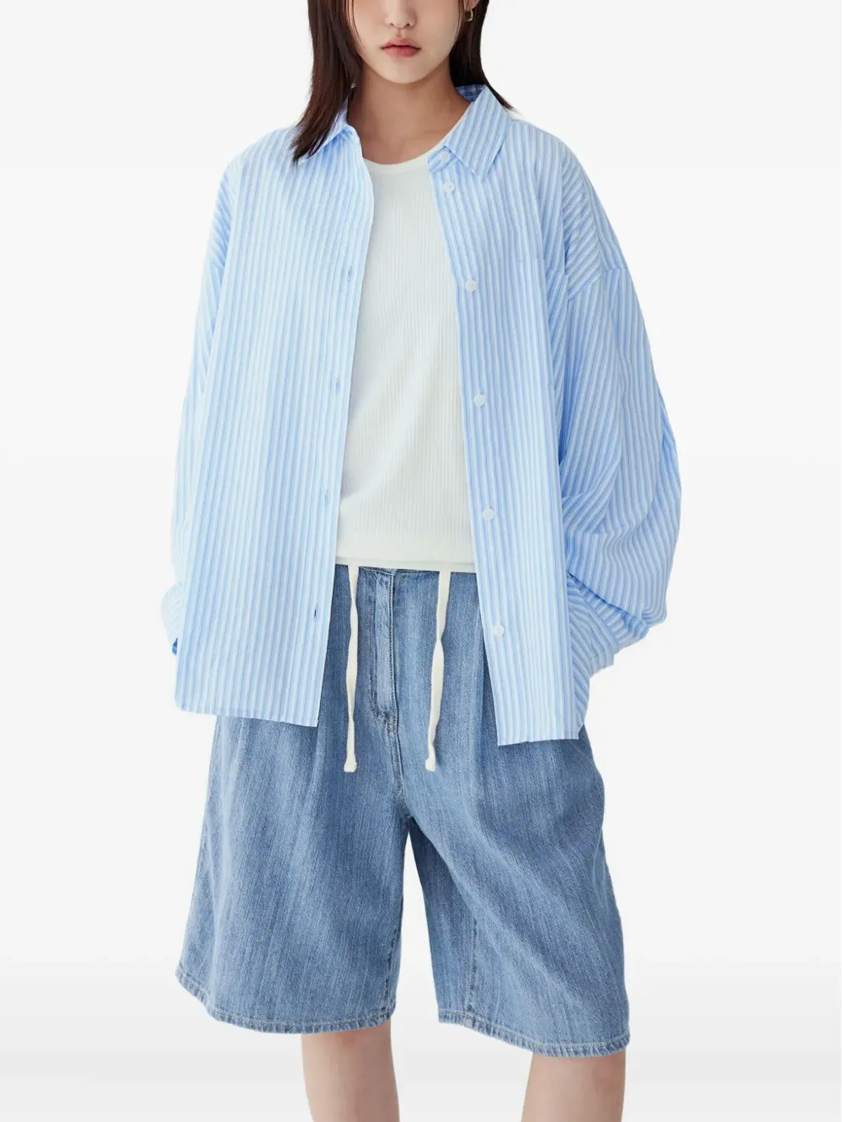 TOMBOY ストライプ柄のシングルポケットシャツ - 画像3