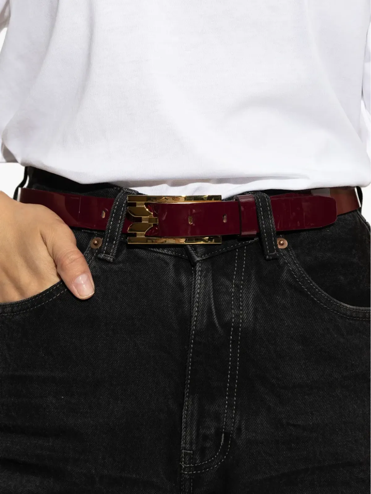 Victoria Beckham patent-leather buckle belt - Red - 画像4