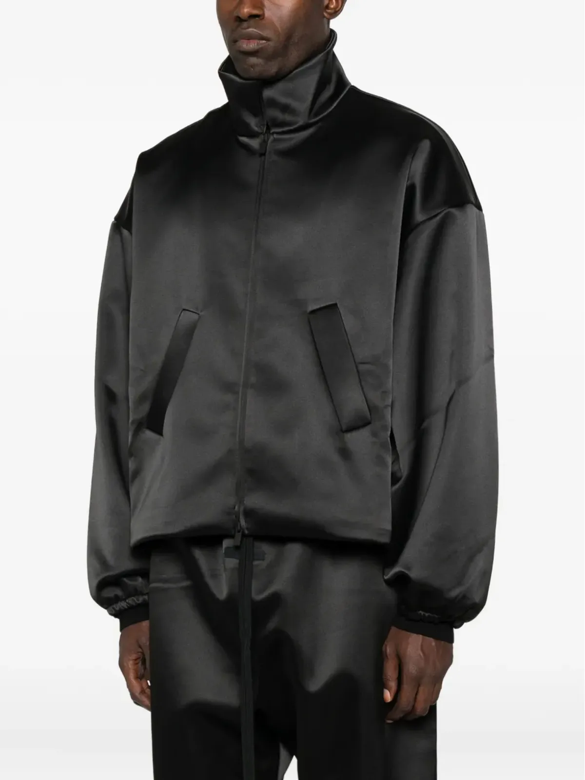 FEAR OF GOD ESSENTIALS サテンジップアップジャケット ブラック - 画像3