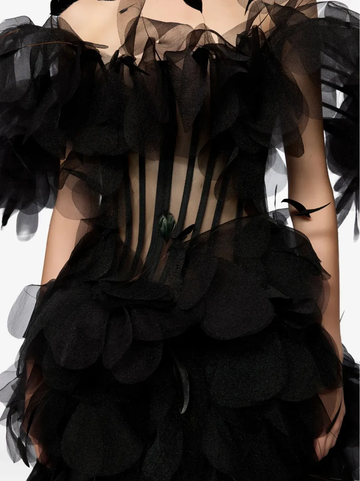 Ana Radu ブラックのフェザートリム付きフリルドレス - 画像5