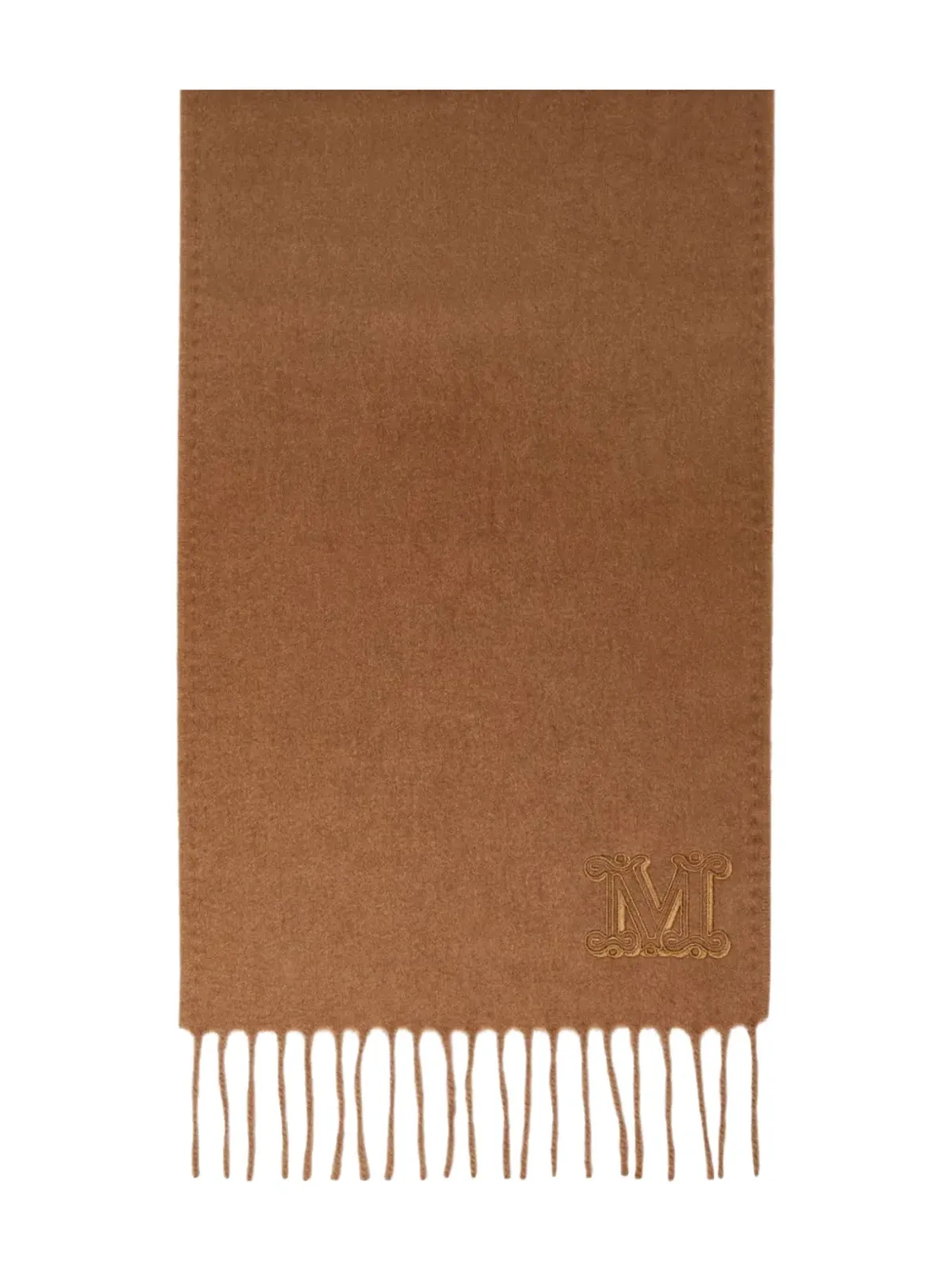 Max Mara モノグラム刺繍入りウールスカーフ ブラウン - 画像1