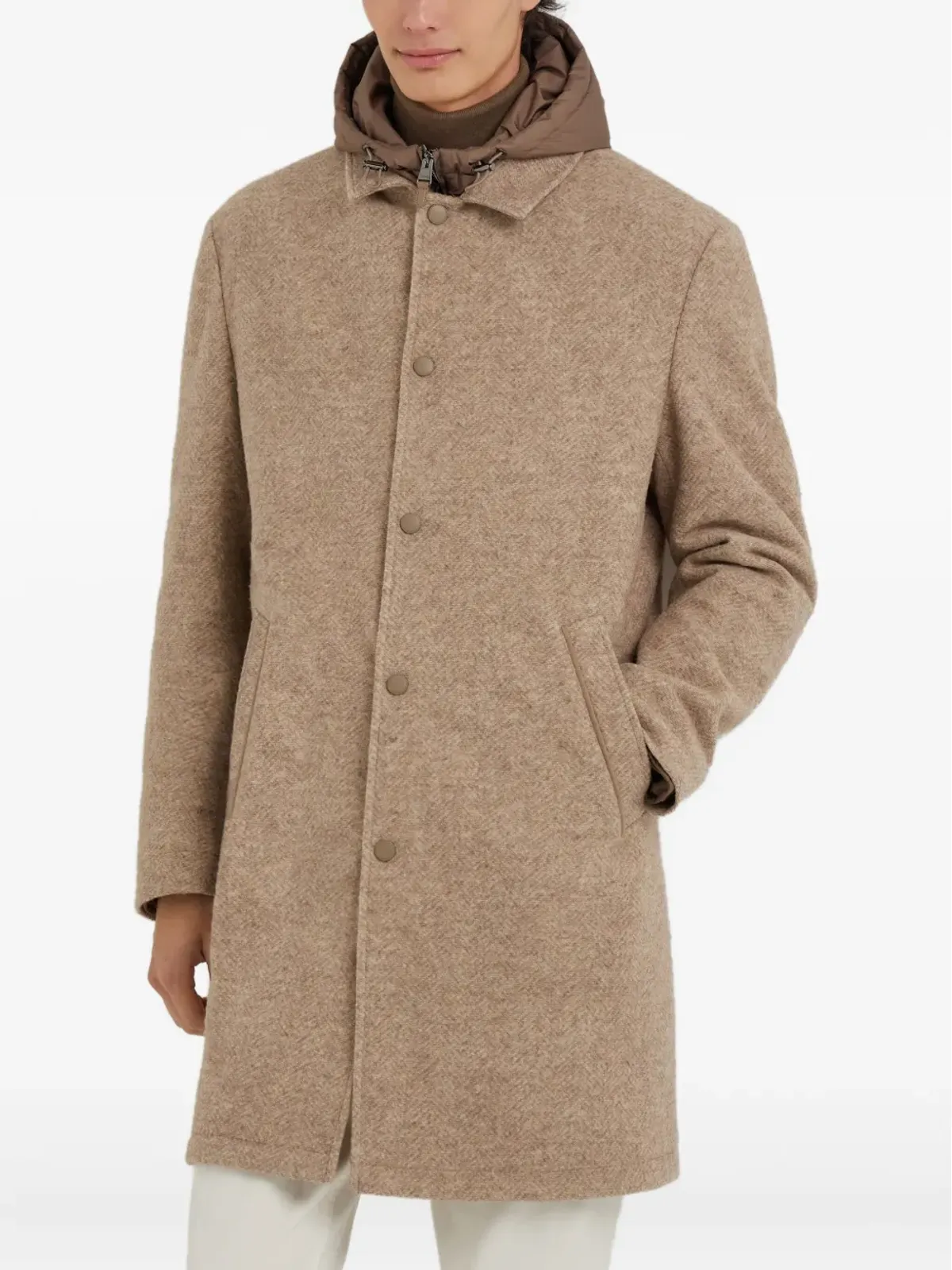 Canali フード付きシングルブレストコート - 画像2