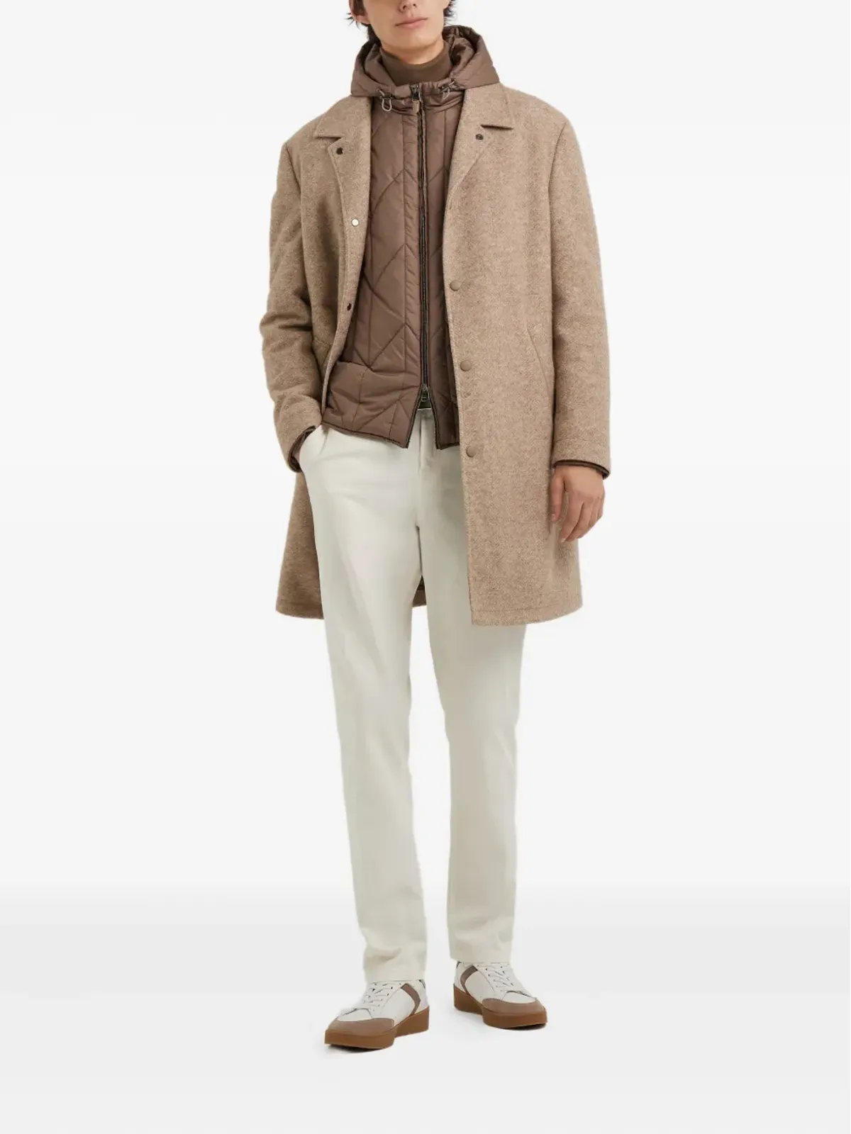 Canali フード付きシングルブレストコート - 画像3