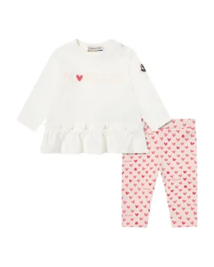 Moncler Enfant ピンクのフリル付きハートプリント トラウザーセット - サムネイル1