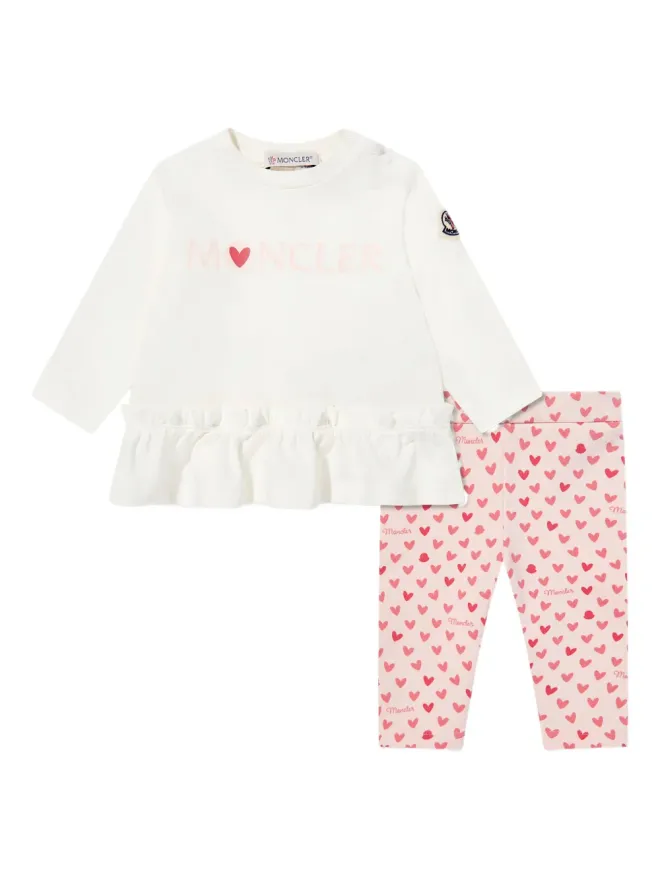 Moncler Enfant Moncler Enfant ピンクのフリル付きハートプリント トラウザーセットの商品画像