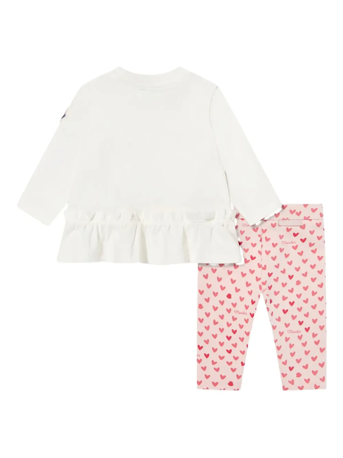 Moncler Enfant ピンクのフリル付きハートプリント トラウザーセット - 画像2