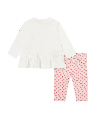 Moncler Enfant ピンクのフリル付きハートプリント トラウザーセット - サムネイル2