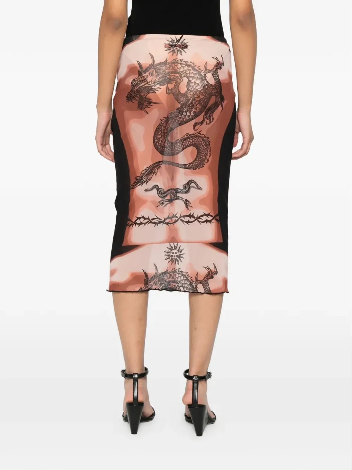 Jean Paul Gaultier タトゥー柄プリント膝丈スカート - 画像4