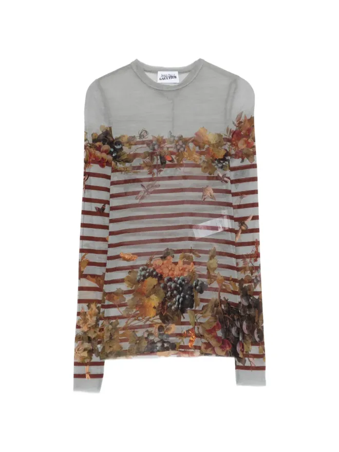 Jean Paul Gaultier Jean Paul Gaultier マリニエール柄ストライプ グレーププリントトップ - グレーの商品画像