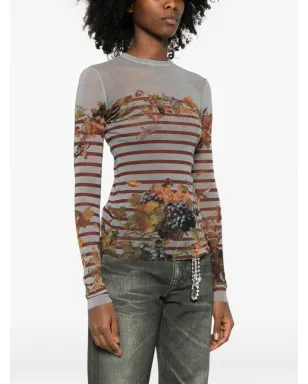 Jean Paul Gaultier マリニエール柄ストライプ グレーププリントトップ - グレー - サムネイル3
