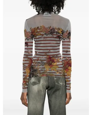 Jean Paul Gaultier マリニエール柄ストライプ グレーププリントトップ - グレー - サムネイル4