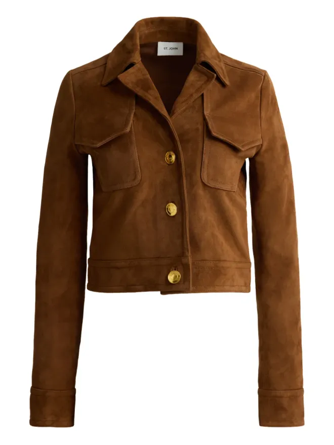 St. John St. John Laurel ゴールドボタン スエード ジャケット ブラウンの商品画像