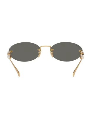 Gucci Eyewear パール装飾のオーバルフレーム サングラス - ゴールド - サムネイル3