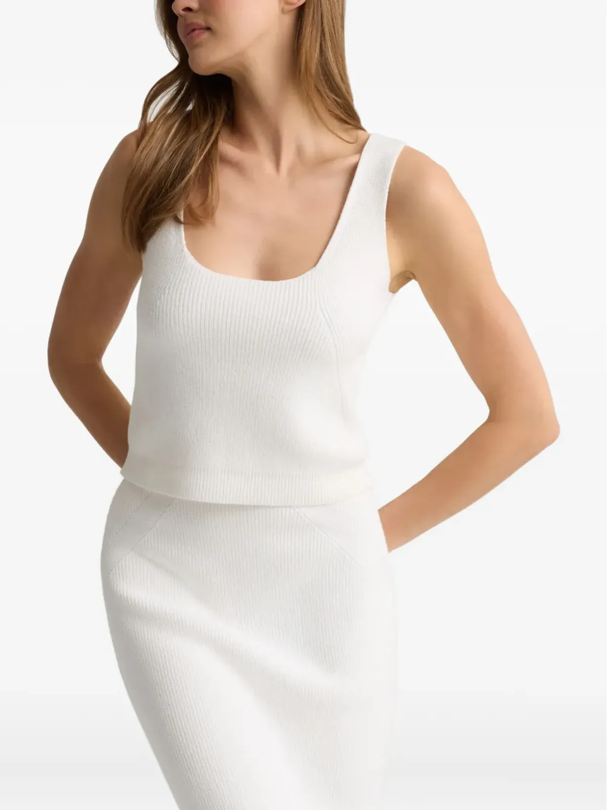 St. John ribbed-knit scoop-neck tank top - White - 画像4
